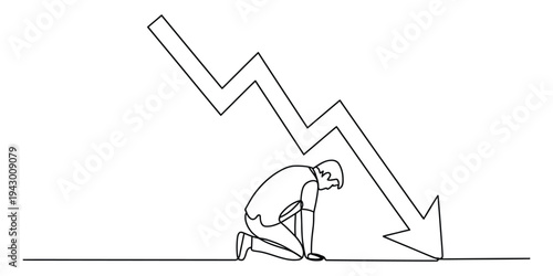 Minimalist Continuous Line Drawing of Man Facing Financial Crisis