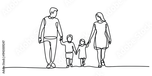 Minimalist Continuous Line Art of Happy Family Walking Together