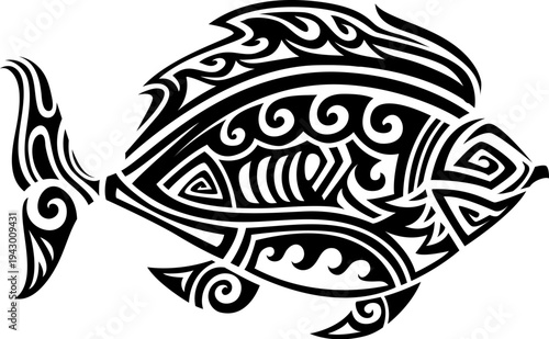 Maori animal tattoo of tribal piranha fish with bold curved lines and swirling shapes. Vector Mayan Aztec totem, ethnic ornament of dangerous toothy fish, symbol of power, survival, movement or energy