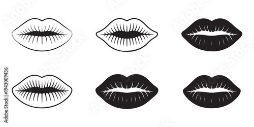 Detailed lip texture vector set featuring natural cracks and creases for realistic cosmetic makeup branding