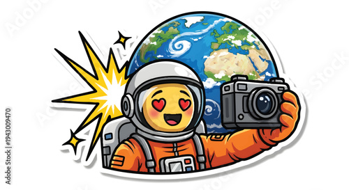 Astronaut emoji taking photo of Earth from space with camera