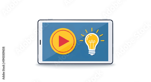 Smartphone with play button and light bulb on screen