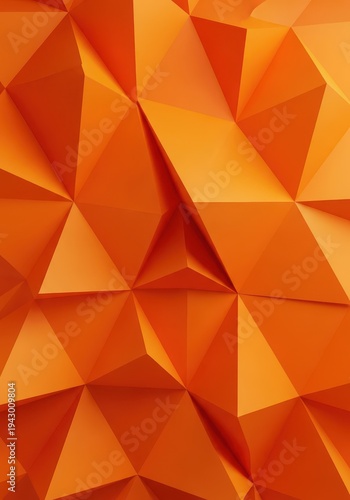 Bright orange three dimensional geometric surface featuring faceted shapes and sharp edges
