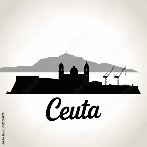Wallpaper Mural Ceuta Spain Skyline Silhouette Vector – Royal Walls Fortress, Mediterranean Port and Cathedral Tower Minimal Cityscape Illustration Torontodigital.ca