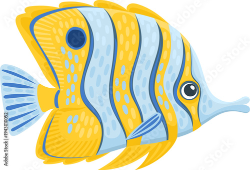 Butterflyfish sea underwater marine animal cartoon character. Coral reef aquatic creature cute personage, ocean water wildlife funny vector character. Sea underwater aquatic animal cheerful mascot