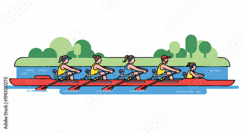 rowing team in action on river