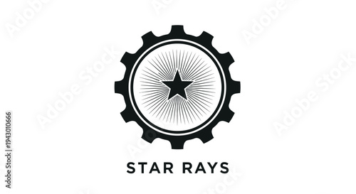 Star rays emblem featuring a central five-pointed star inside a radiating pattern, enclosed within a black gear silhouette for industrial branding.