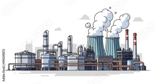 Industrial Factory with Smoking Chimneys.
