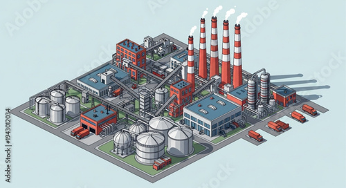 Industrial Factory with Storage Tanks.