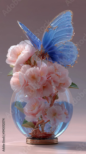 AI generator images of  Home decor items that simulate butterflies and flowers inside a glass dome are popular collectibles or gifts for those who appreciate nature-themed art.