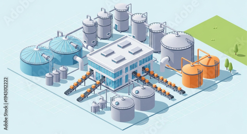 Industrial Factory with Storage Tanks.