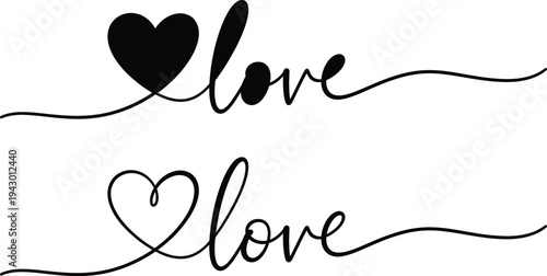 Handwritten love phrases with heart symbols