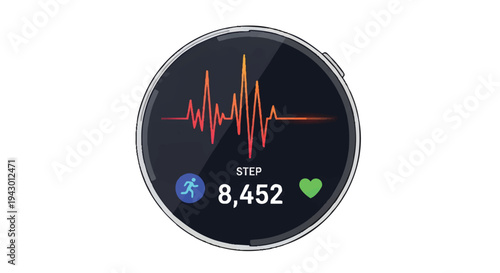 Fitness tracker display with heart rate and step count