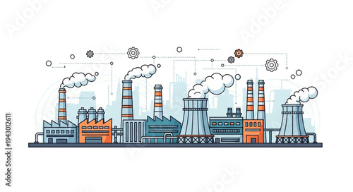 Industrial Factory with Smokestacks and Pollution.