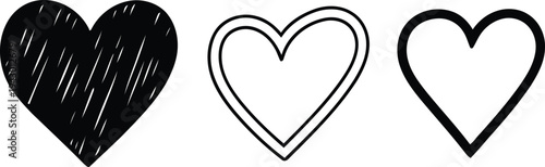 Three heart symbols in black and white