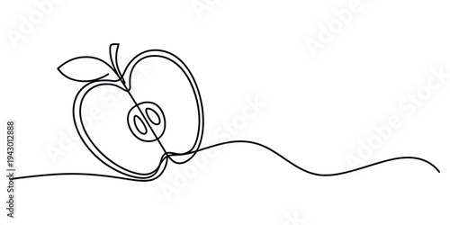 Minimalist Continuous One Line Art Sliced Apple Illustration