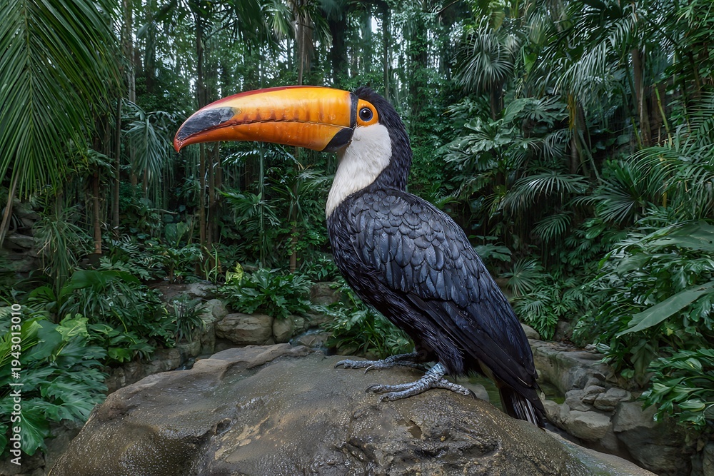 Fototapeta premium Toucan bird sitting on rock jungle.