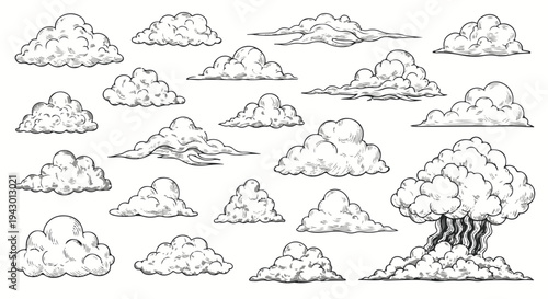 Set of 20 Hand Drawn Cloud Vector Illustrations
