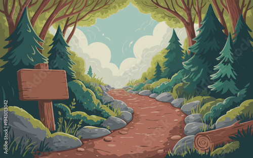 frame in the woods Forest Trail  Trees Vector