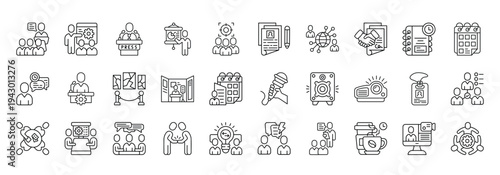 Conference Icon set Collection in Line Style. seminar, workshop, presentation, audience, registration