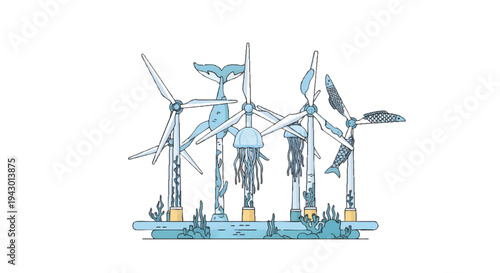 Wind turbines generating clean energy on a sunny day