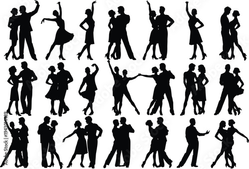 Black silhouette collection of children standing, walking, running and jumping, playful kids activity poses vector illustration set for education, childhood concept and playground design