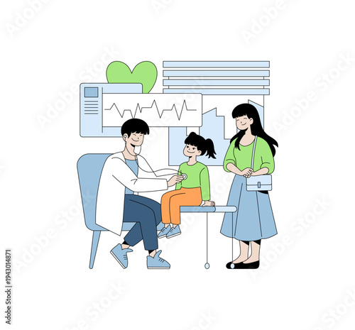 Pediatric Check-Up Vector Illustration with Family