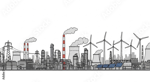 Industrial Landscape with Wind Turbines.