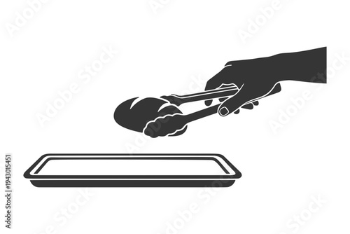 トングでパンをトレイに乗せる手のシルエットアイコン