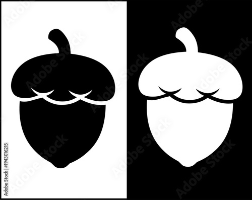 Acorn icon set, black and white with original and negative design