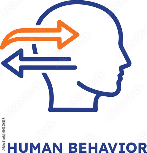 Human behavior concept with head and opposing arrows on transparent background