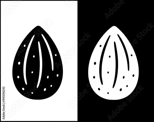 Almonds icon set, black and white with original and negative design