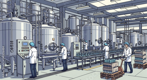 Industrial Factory Workers in Lab Coats.