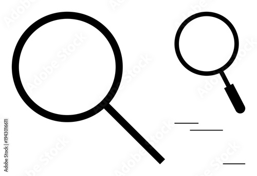 Search concept. Black magnifying glass symbols exploration and investigation. Search process, online queries, and problem-solving tools. Ideal for technology, education, and business