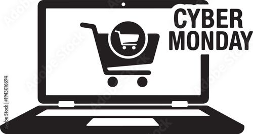 Cyber Monday shopping online icon on laptop screen graphic