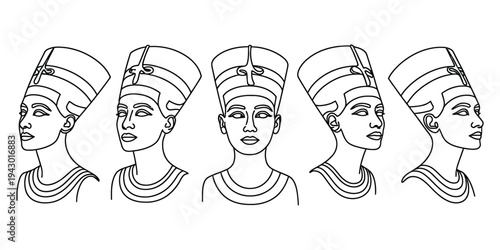Ancient Egyptian Queen Nefertiti Line Art Portrait Set