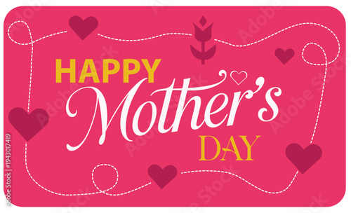 Happy Mother's Day greeting card with hearts and typography on pink background