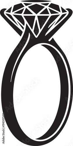 Simple Classic Brilliant Cut Diamond Engagement Ring Vector Silhouettes