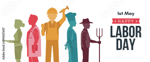 International Labor Day Banner with Workers of Different Professions