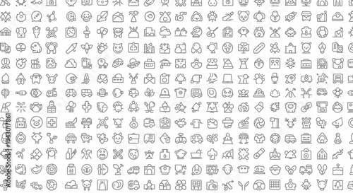 Collection of Various Gray Icons and Symbols.