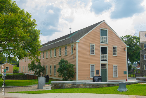 Old Slater Mill building in Old Slater Mill National Historic Landmark on Roosevelt Avenue in downtown Pawtucket, Rhode Island RI, USA.
