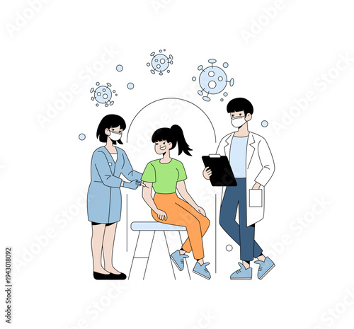 Woman Receiving Vaccine from Medical Professional Vector