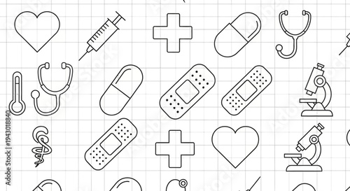 Medical Icons Set on Graph Paper.