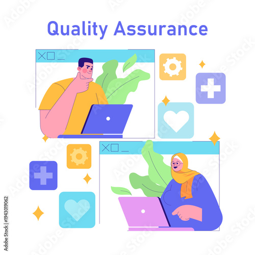 Team Analyzing Quality Assurance Processes Vector Illustration