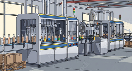 Industrial Manufacturing Machines in Factory.