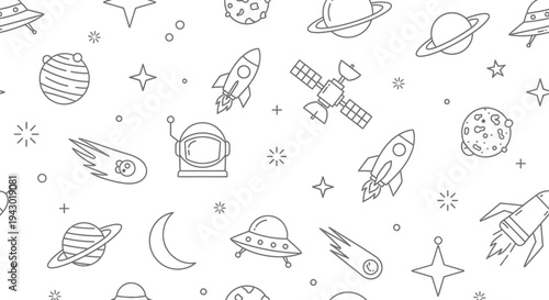 Simple Line Drawings of Space Objects.