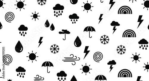 Weather Icons Collection Rain Sun Clouds Symbols.