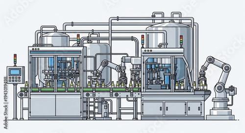 Industrial Manufacturing Plant with Robotic Arm.