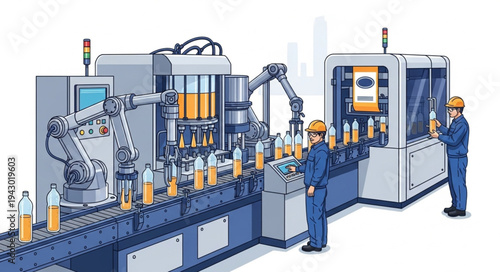 Industrial Manufacturing Plant with Robots.