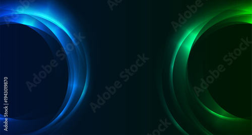 Shiny blue and green glowing neon circles abstract concept background. Technology concept vector design